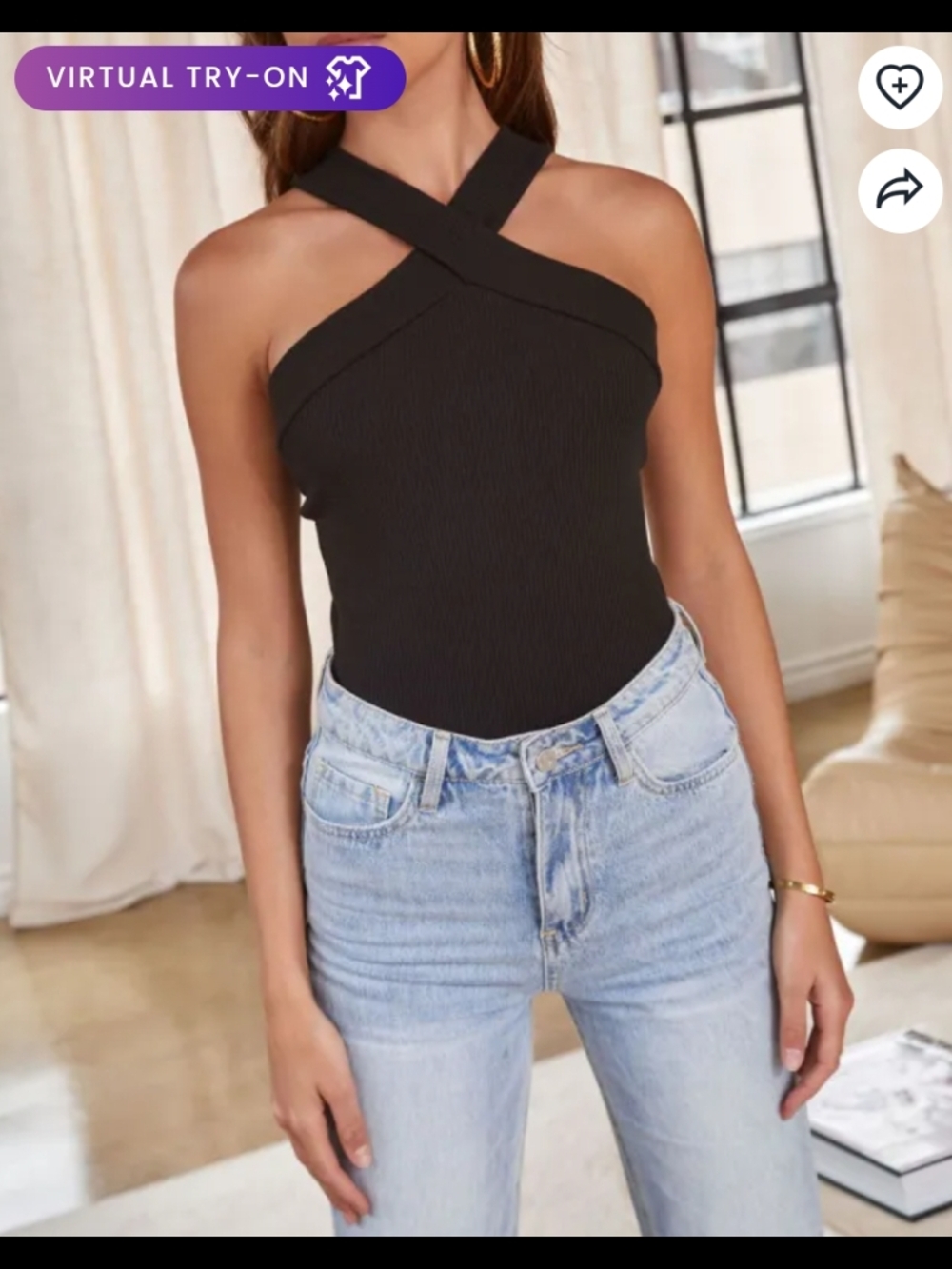 Vici Black Cross-Strap Ribbed Bodysuit Small